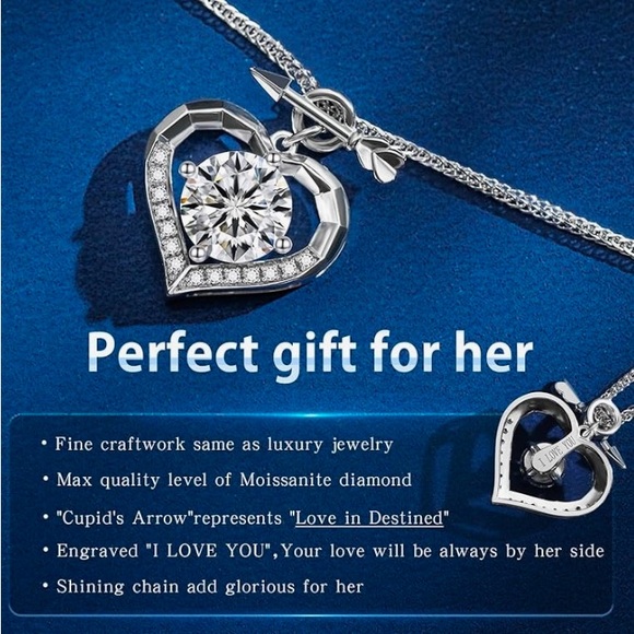Women,Moissanite Diamond Cupid’s Arrow Heart Necklace 925 Sterling Silver. - Picture 8 of 8